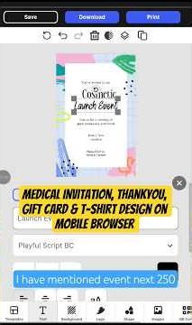 Health Invitation, Thank You Card, Gift Certificate & T-Shirt Design on Mobile (No App, No PC)