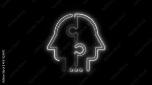 Neon Logical Thinking Icon Video HD - Glowing Brain and Gear Symbol on Black Background Animation Representing Analytical Mind and Problem Solving in Technology