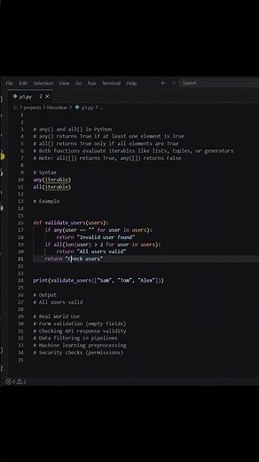 Stop Writing Loops! any() & all() in Python Explained in 30s 🐍👉 | #coding #hitcodear #programming
