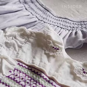Designer Melody Delatorre makes dresses by hand. She uses a vintage Sally Stanley smocking pleater to create pleats in her designs. | Insider Style