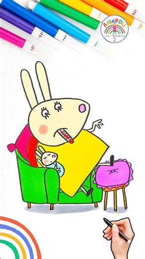 Draw Peppa Pig Rabbits | Draw Peppa Sick Mummy Rabbit Drawing 🌈🐰 #peppapig #cartoon #shorts #baby