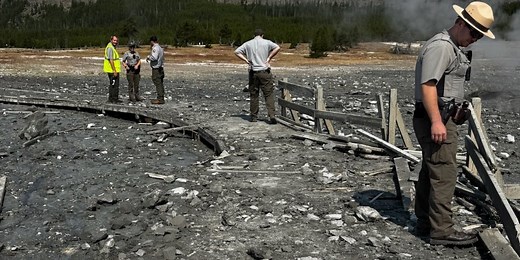 Yellowstone explosion at Biscuit Basin geyser sends debris flying, destroys boardwalk