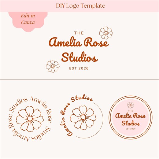 Boutique Logo Design Canva Template, Custom DIY Logo Kit Package, Feminine Floral Branding, Minimal Brand Logo Design - Etsy