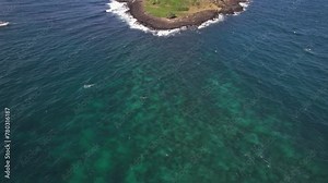 Tilt-up Revealing Shot Of Cook Island In Fingal Head, New South Wales, Australia. aerial pullback
