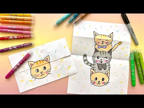 How do draw a cat, easy folding surprise, drawing for kids