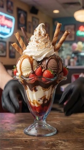 The Ultimate Strawberry Ice Cream Sundae! 🍓🍫🍦 #FoodieFix #IceCream #StrawberrySundae #DessertLovers