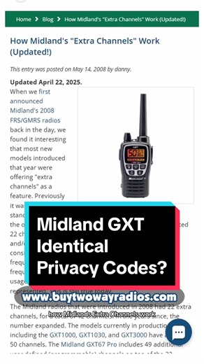 Comparing Midland GXT67 Pro & GXT1000 Privacy Codes