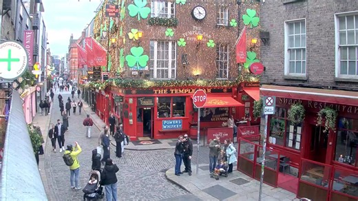 EarthCam is taking viewers to the heart of Dublin, Ireland with its live streaming webcams! Perched on top of the Temple Bar Pharmacy, experience the energy and excitement of this popular city. | EarthCam