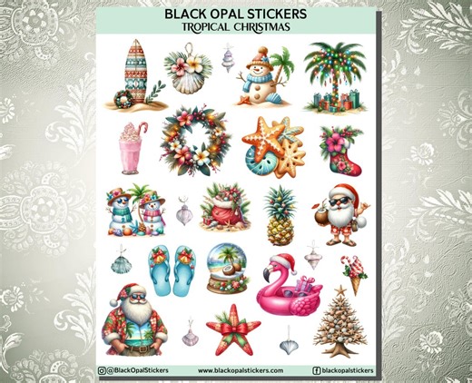 Tropical Christmas Stickers for Journals, Planners, Scrapbooking, Craft, Kids - Etsy