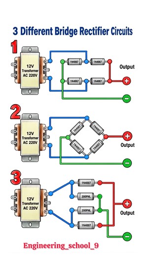 3 Different Bridge Rectifier Circuits Explained ✅| 1N4007 Diode Full Wave Rectifier⚡️
