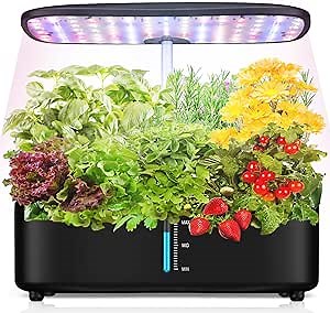 Indoor Garden Hydroponics Growing System, Herb Garden Kit Indoor with LED Grow Light Quiet Smart Water Pump Automatic Timer Healthy Fresh Herbs Vegetables - Hydroponic Planter for Home Kitchen Office