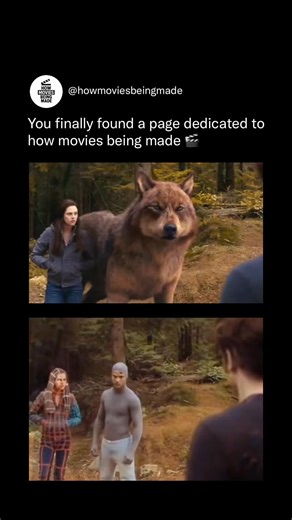 How Movies Being Made on Instagram: "The making of Twilight brought its famous wolf transformations to life using a mix of stand-in performers and CGI. Actors often interacted with crew members in grey motion suits to maintain eye contact and emotional timing, while visual-effects teams later replaced them with fully animated giant wolves that matched the film’s darker, realistic tone. On set, these reference performers helped guide blocking, movement, and scale, ensuring every scene felt ground
