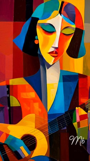 1.3K reactions · 362 shares | Exploring the rhythm of form, light, and emotion through a kaleidoscope of color. This series celebrates the timeless harmony between music and visual art — where a woman and her guitar become one vibrant composition of shape and sound. #AbstractArt #Cubism #ModernArt #ArtOfColor #GuitarArt #FemaleMuse #ContemporaryPainting #ArtCollectors #SpanglishitoArt #MusicAndArt #VisualHarmony | Bouz Mou | Facebook