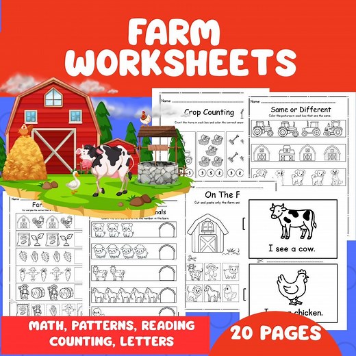 Farm Animal Worksheet Activity Packet - Alphabet - Numbers - Writing - Read - Counting - Color - Preschool - Kindergarten Readiness - Etsy