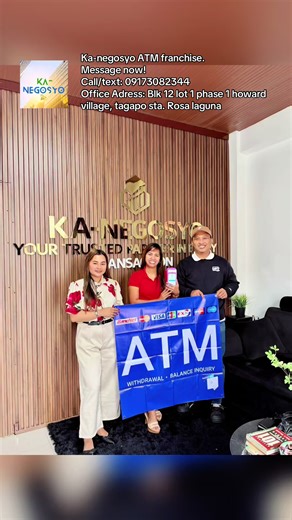 Don’t wait for opportunity create it. Start your own Portable ATM Cash Withdrawal Business today. Be the first in your barangay, serve your community, and start earning daily. Your success story can start today. 💳 Ka-Negosyo Portable ATM ✔ Cash Withdrawal ✔ Balance Inquiry ✔ Credit Card Cash Advance ✔ Bills Payment ✔ E-Loading 📞:09173072344 📍 Office: Blk 12 Lot 1 Phase 1 Howard Village, Sta. Rosa, Laguna #portableatm #foryou #fy #foryoupage #business