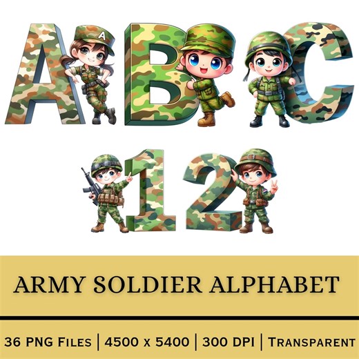 Army Soldier Alphabet Numbers PNG A–Z 0–9 | Military Letter Clipart Set | Kids Theme Printable - Etsy