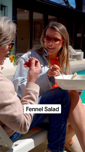 Katherine's must-have salad for the Spring 🥗 Fennel Salad Serves: 2 Prep time: 10 minutes Special tools: Mandolin Ingredients: 2 cups Arugula 1/2 bulb Fennel, sliced thin 1 Navel Orange, segmented and juiced 1/4 cup Goats cheese 1/4 cup Almonds, toasted and sliced 3 tbsp Olive Oil Salt Pepper, to taste Method 1. In a large chilled bowl, toss fennel and arugula. Top with orange segments and goat cheese. 2. Make a dressing with orange juice, olive oil, salt and pepper and nappè your greens. 3. Ga