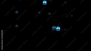 Scream emojis alpha channel video. Scared blue face floating upwards. Emoticons flying, 4k looped video. Funny social or digital media icon footage, isolated background.