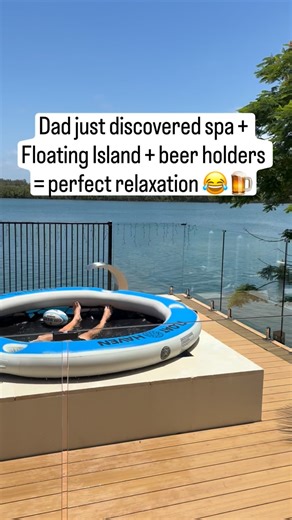 POV: Your husband realises the floating island doubles as a full-body spa massage 😂 Blower on.Jets on.Dad mode = activated 🍺 .#FloatHaven #FloatingIsland #summervibes #DadLife #spatime | Float Haven