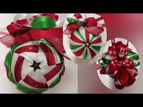 Ribbon Folded Bauble 5 pointed star Peppermint Swirls Twist DIY Christmas decoration ornament no sew