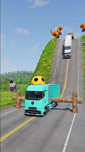 Colorful City Buses & Cargo Truck vs Log Trap - BeamNG.drive #shorts