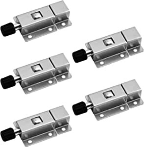 MroMax Door Barrel Bolt, Stainless Steel Security Push Button Spring Loaded Latch 5Pcs