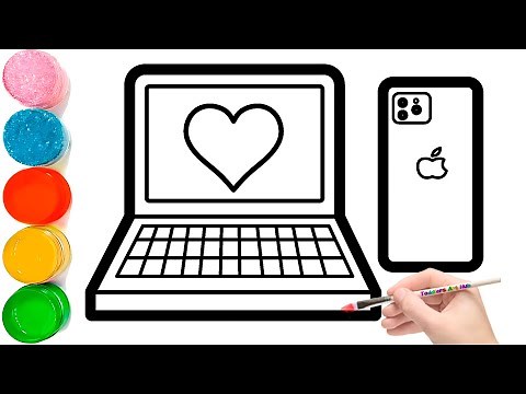How to Draw Laptop and iPhone Drawing and Coloring | Easy Drawing
