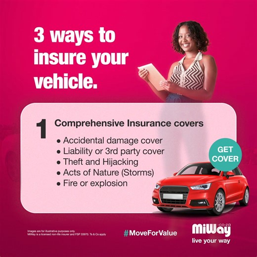 There are 3 kinds of car insurance. ⭐Comprehensive insurance covers you for all eventualities ⭐Third-party, Fire and Theft Insurance covers you if your car is stolen, fire-related damages or an accident from another person. ⭐Third party only covers your liability against the property of another person. Damage or loss to your car is not covered. #MoveForValue | Miway