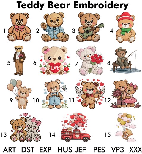 Teddy Bear Machine Embroidery Bundle, Baby Bear Machine Embroidery Pattern, 5 Sizes, Instant Downlaod - Etsy