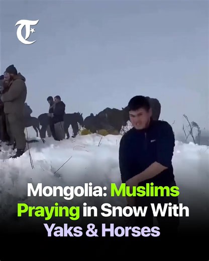 A striking clip from Mongolia shows Muslims—often shared as members of the Kazakh community—performing salah in deep snow, surrounded by yaks and horses, capturing a powerful moment of faith and daily life on the steppe. | Pakistan Tribune
