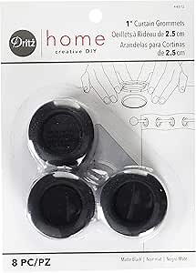 Dritz Curtain Grommets, 1" (25 mm) Inner Diameter, Heavy-Duty Plastic, Black Color, Snap-On Design, Tool-Free Installation, 8-Pack