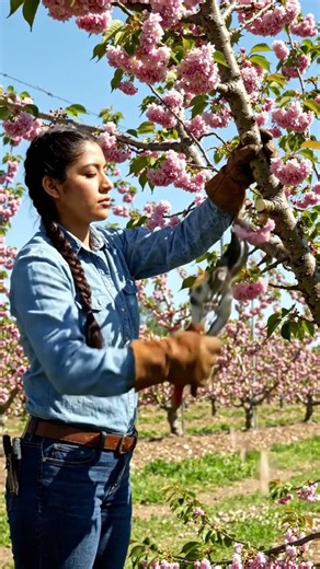 Manual Pollination of Cherry Trees for Maximum Fruit Yield #satisfying#pruning #shorts