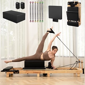 Syedee Pilates Reformer Machine, Wood Pilates Machine Bed Yoga Exercise Strength Training Equipment for Home Workout