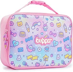 Blippo® Insulated Lunch Box for Girls - Pink Lunch Box for Kids - Lunch Bag for Girls with Handle - Kids’ Lunch Bag for School - Cute & Kawaii Lunchbox Design - Spacious Lunchbag with BPA-free Lining