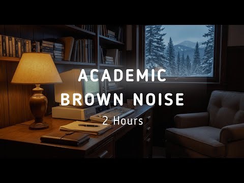2 Hours of Brown Noise for Academic Focus & ADHD Soundscape | Snow, Cozy 80s Cabin Study