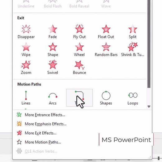 MS PowerPoint Applying Motion Path Animations