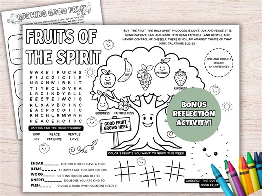 Fruits of the Spirit Activity Placemat, Bible Games , Coloring Page, Sunday School Lessons - Etsy