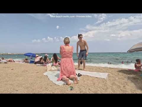 Spain Barcelona Beach Walk 4K | Barceloneta | Real Mediterranean Beach Atmosphere España