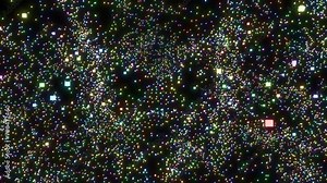 Digital High Tech Square Dot Moving Randomly On Black Screen. Futurist High Tech Computer Background. Computer Data Analysis Digital High Tech Data Flying Randomly Animation. Futuristic High Tech