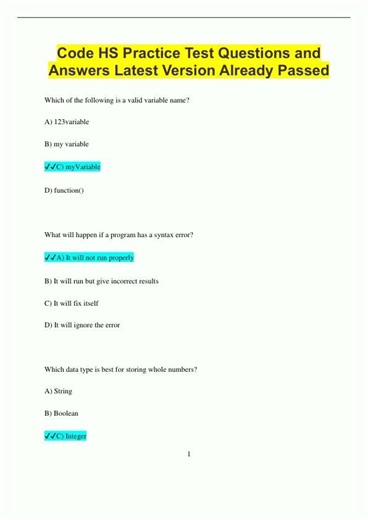Code HS Practice Test Questions and Answers Latest Version Already Passed1056