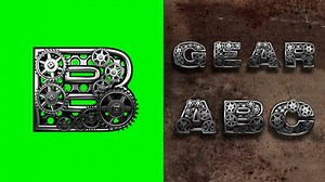 mechanical alphabet with rotate gears on green chromakey
