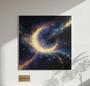 Cosmic Crescent Moon Canvas Art, Galaxy Night Print, Celestial Decor - Etsy