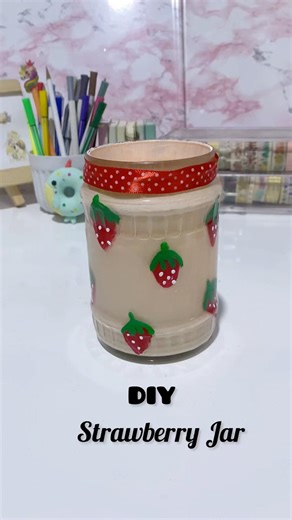 DIY Strawberry Jar 🍓 | Easy Glass Jar Decoration Idea | Aesthetic Home Decor #diy #homedecor #art