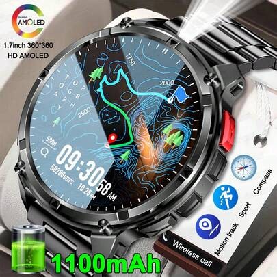 1.7-Inch Large Screen Men's Outdoor Sports Smart Watch, Built-In 1100mAh Super Large Capacity Battery, Supports Bluetooth Calling, Voice Assistant, Reminder, Bright LED Flashlight, DIY Watch Face, Fitness Tracking (Steps, Distance, Calories), GPS Sports Tracking, Compass, Multiple Sports Modes, IP68 Waterproof, Compatible With Android And IOS Phones, Great Gift Item. | SHEIN