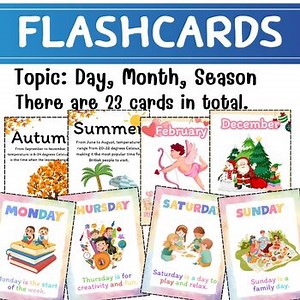 Flash cards, category "Day, Month, Season and Time"  / 23 cards