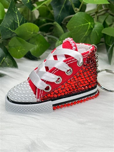 Bling Rhinestone Sneaker Keychain | Red & White Bling Shoe Charm - Etsy