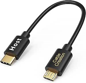 CableCreation Short USB C to Micro USB Cable 0.65 FT, USBC to MicroUSB OTG 480Mbps Cord for Wall Chargers, MacBook Pro Air Galaxy S22 S21 Pixel 5/4/3 & More, 0.2M Black