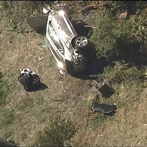 195K views · 443 reactions | Aerial footage shows the accident scene where Tiger Woods' car crashed earlier today in California. | cheddar news | Facebook