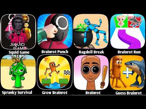 Roblox, Spranky Survival, Guess Brainrot, 456 Squid Survival, Ragdoll Break, Help Brainrot Tricky