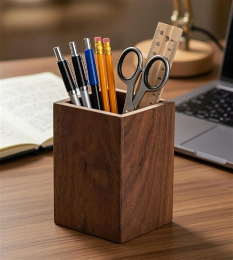 Minimalist Wooden Pen Holder Desk Organizer Rustic Office Desk Accessories - Etsy
